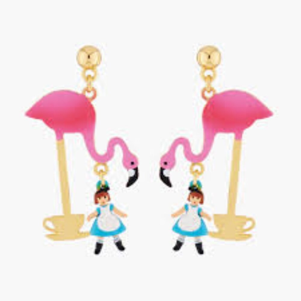Les Nereides Alice'S Tea Time With Flamingo Stud Earrings